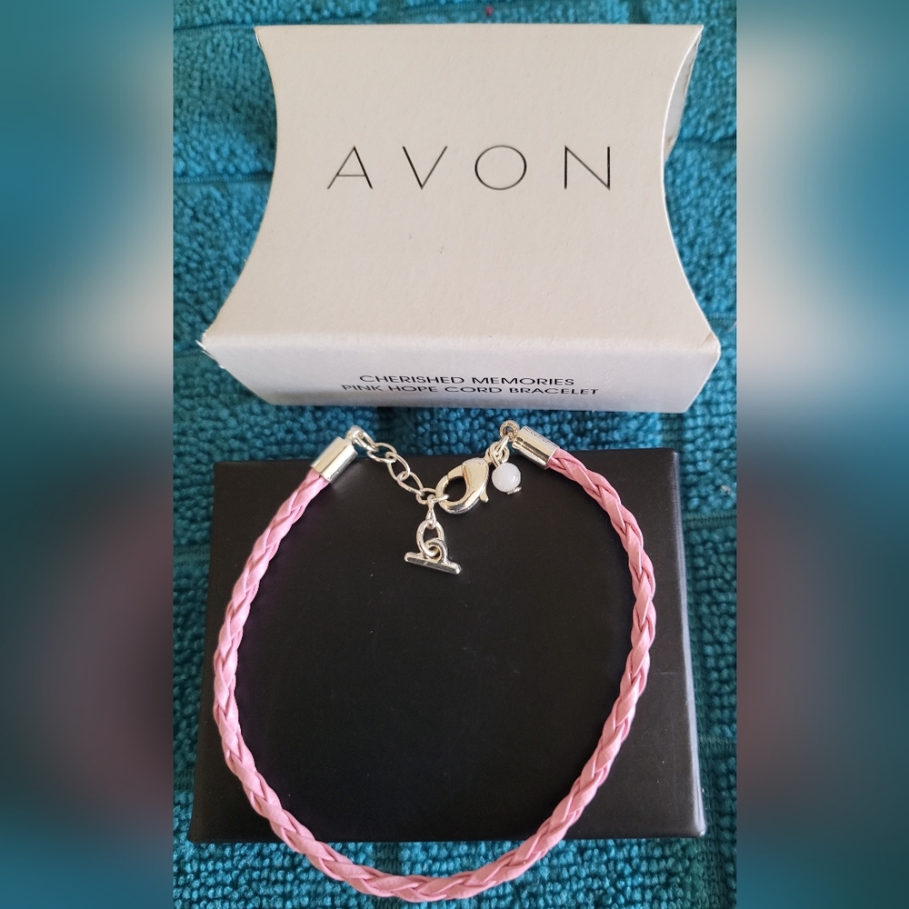 Avon Pink Hope Cord Bracelet & Charms